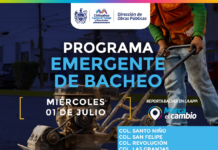 Atenderá Municipio nueve zonas con bacheo este miércoles 01 de julio