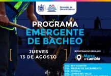 Atenderá Municipio diez zonas con bacheo este jueves 13 de agosto