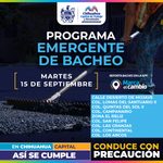 Atenderá Municipio nueve zonas con bacheo este martes 15 de septiembre