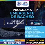 Ocho zonas tendrán bacheo este jueves 29 de octubre: Municipio